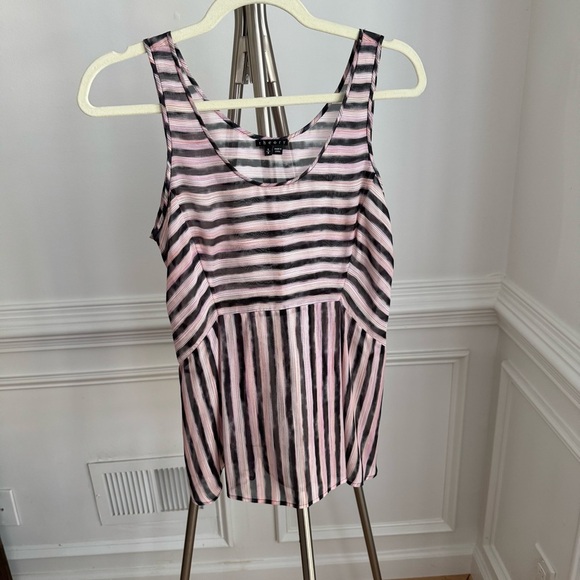 Theory 100% Silk Striped Pink and Black Sleeveless Top Blouse Size Small - Picture 1 of 6